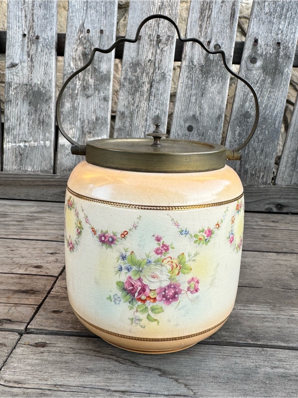 Antique Victorian Wm Adams & Co Biscuit Jar - Crown Semi-Porcelain England